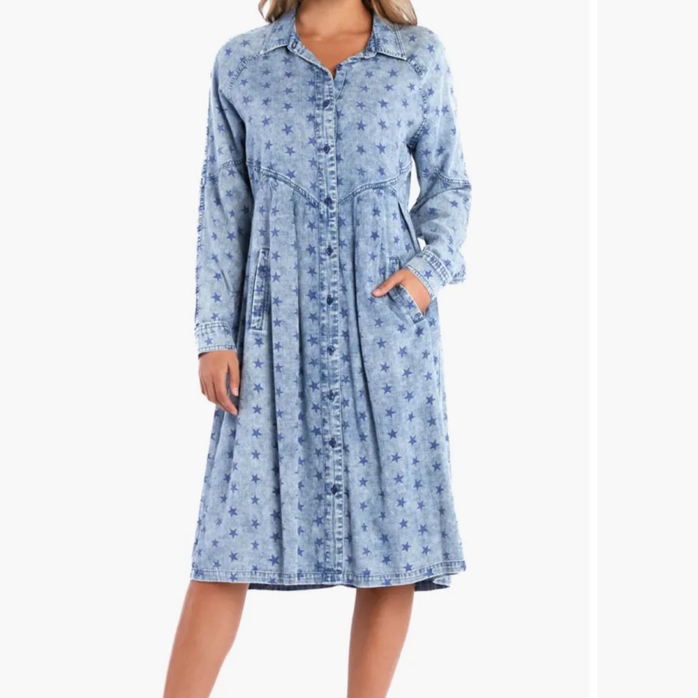 Starry Blue Denim Midi Dress
